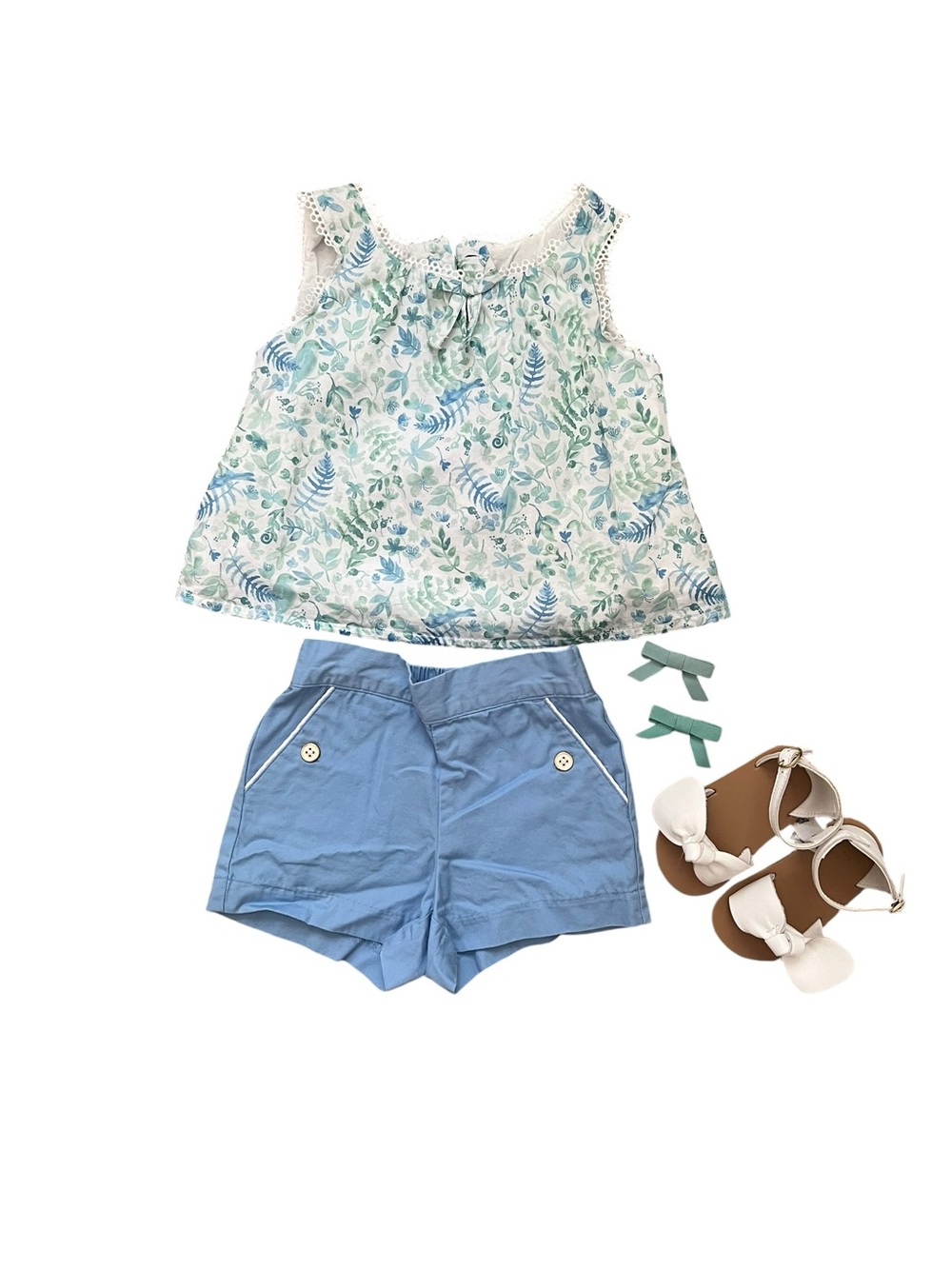 Janie and Jack Blue Floral Tank Light Blue Shorts outfit sandals 12-18 months - Picture 2 of 9